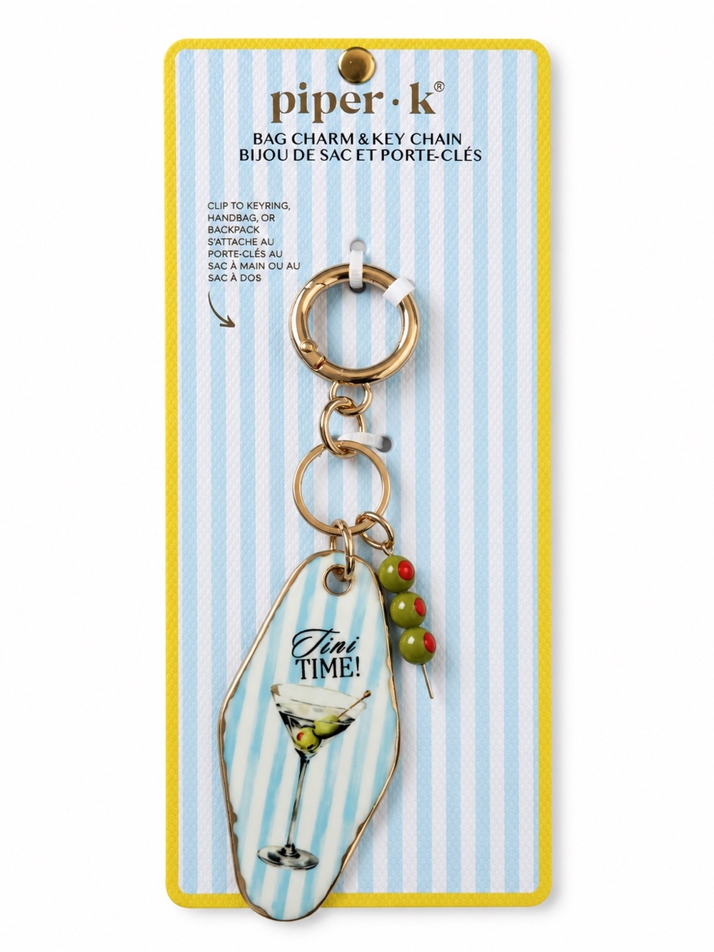 piper•k Olive Martini Bag Charm & Key Chain - Blue Stripe